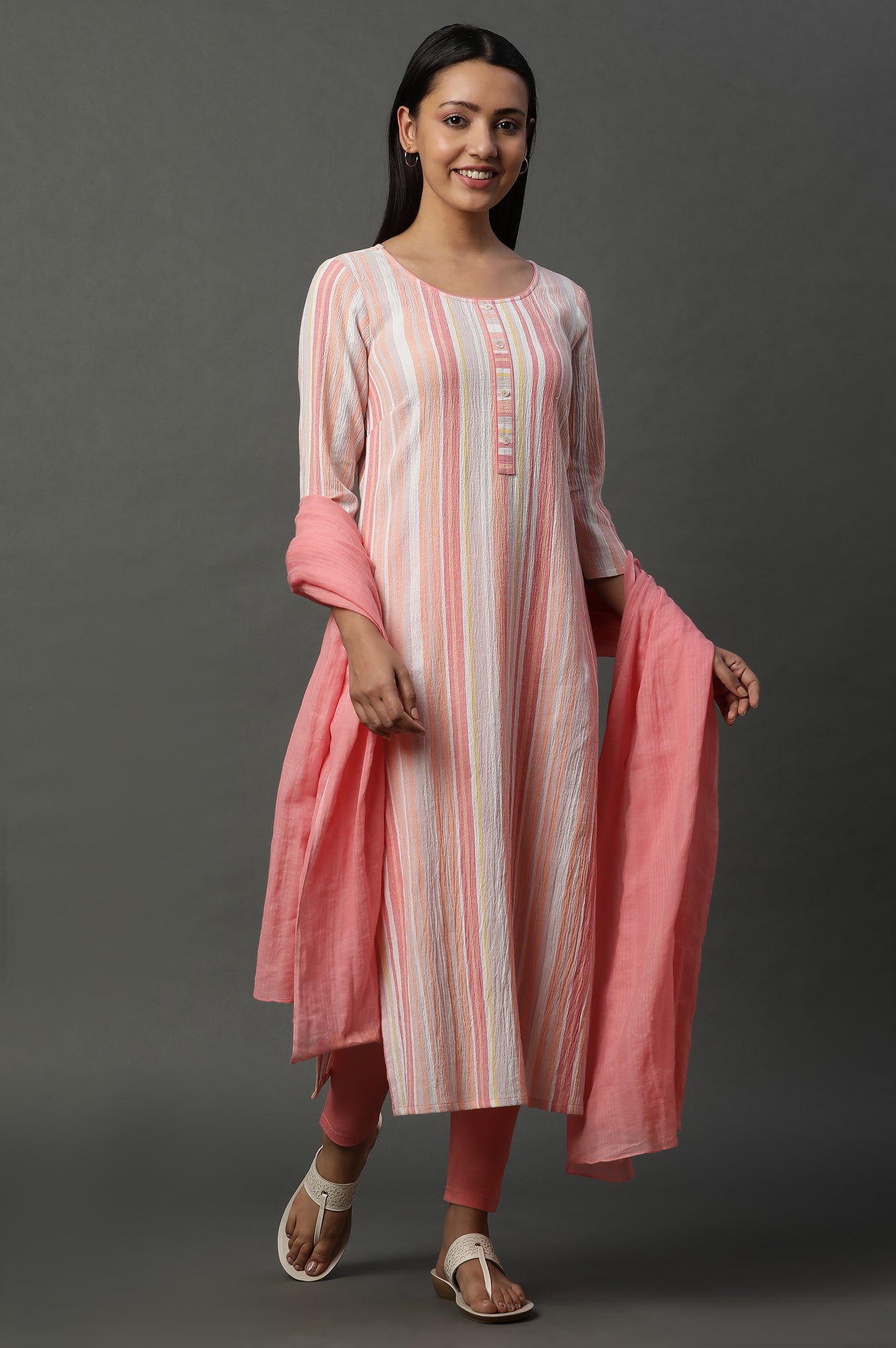 Soft Multi-coloured Textured Dobby Crepe Kurta