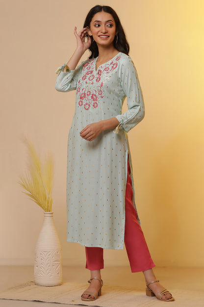 Blue Embroidered Festive Kurta