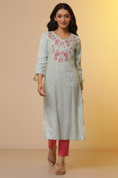 Blue Embroidered Festive Kurta