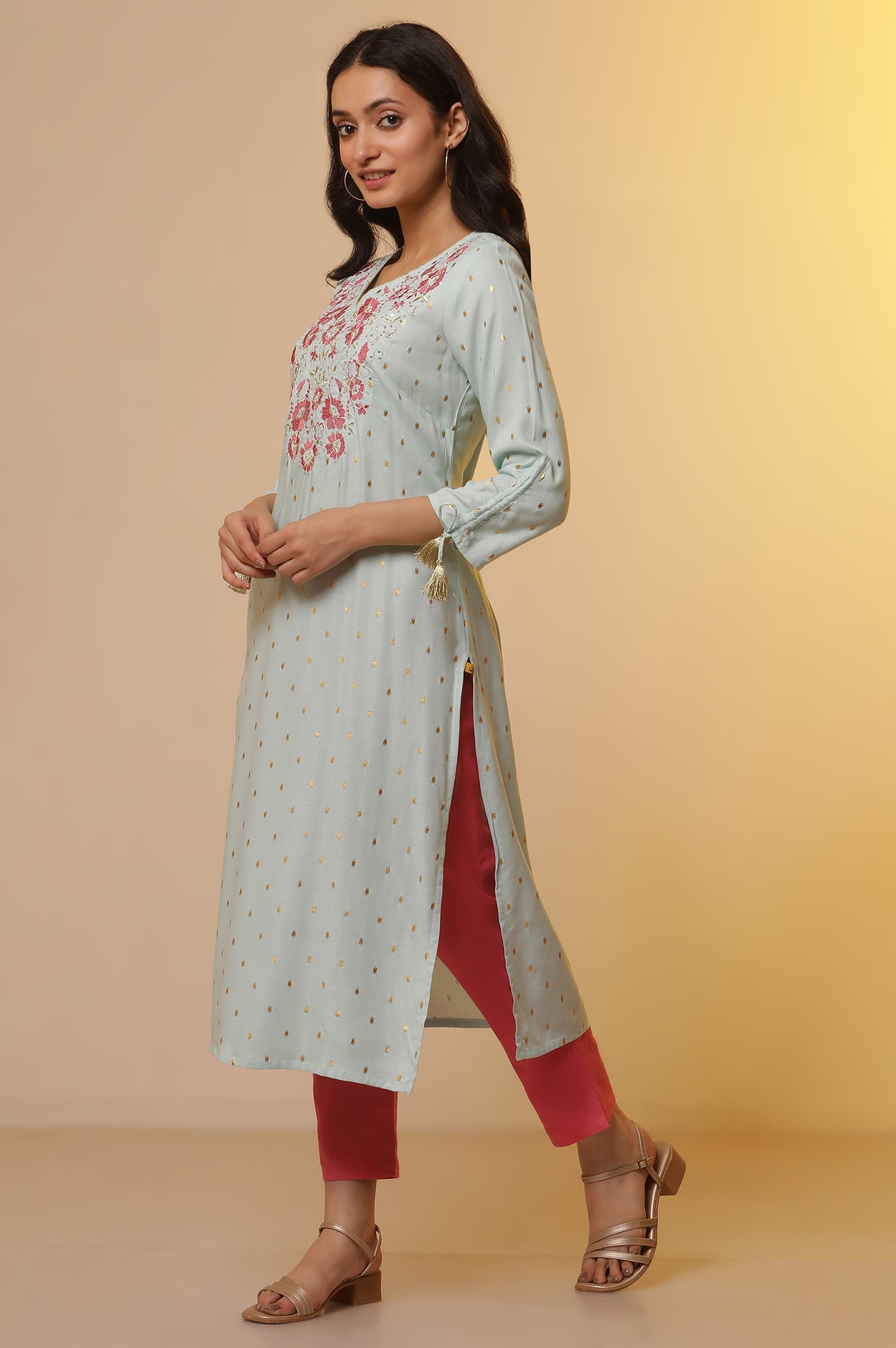 Blue Embroidered Festive Kurta