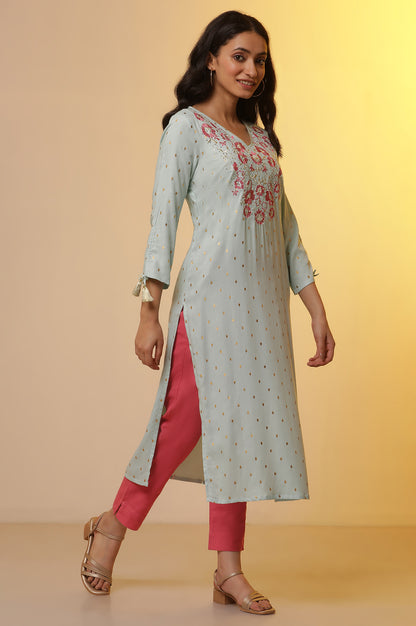 Blue Embroidered Festive Kurta