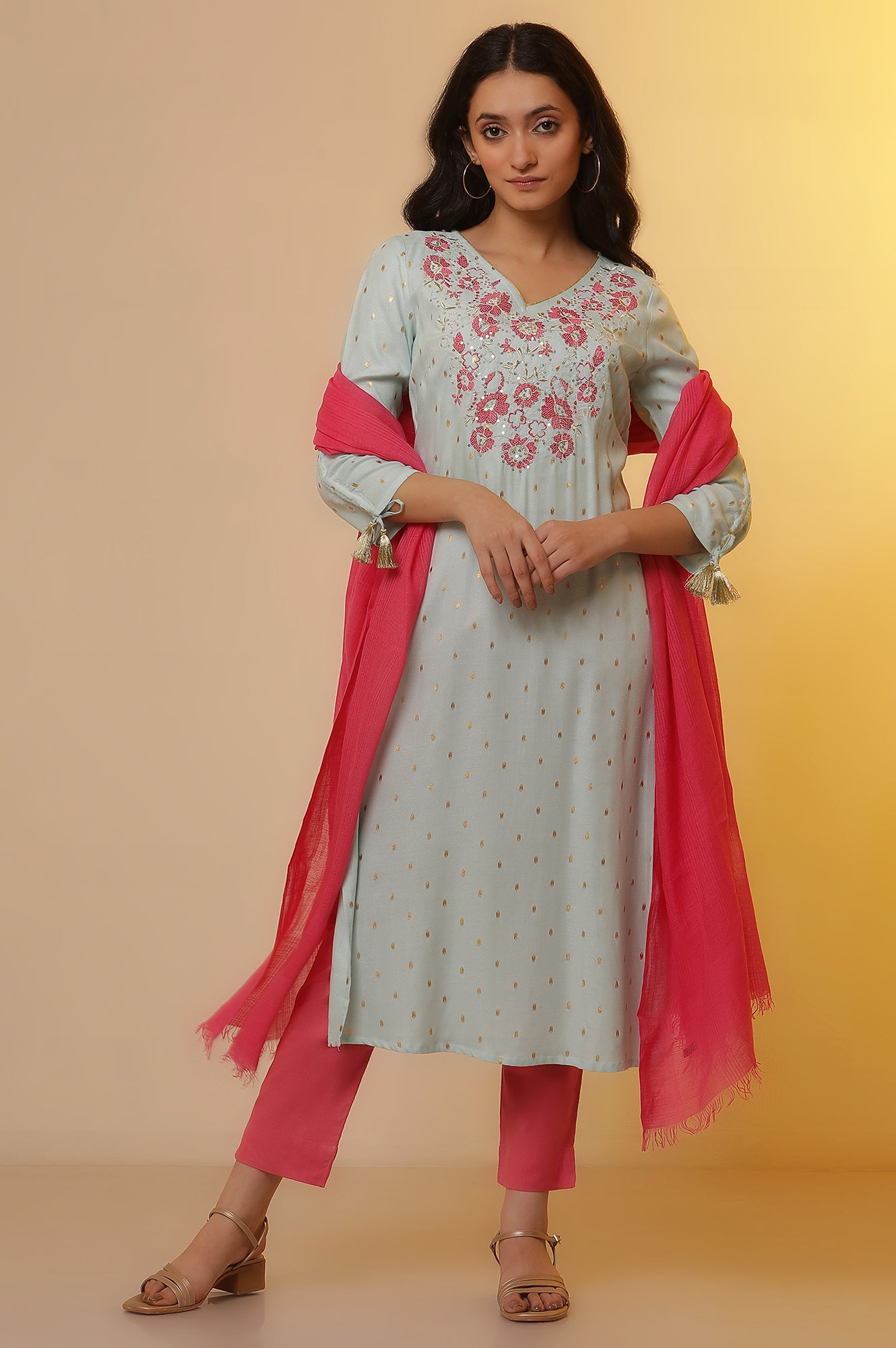 Blue Embroidered Festive Kurta