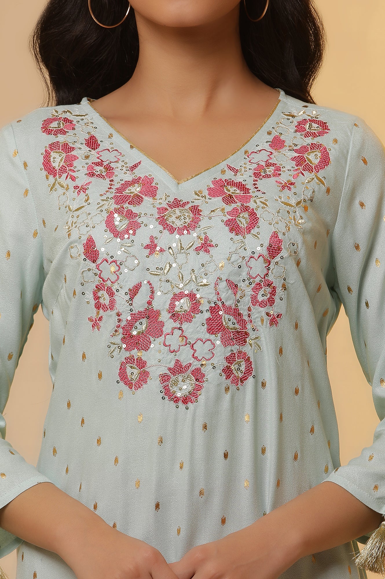 Blue Embroidered Festive Kurta