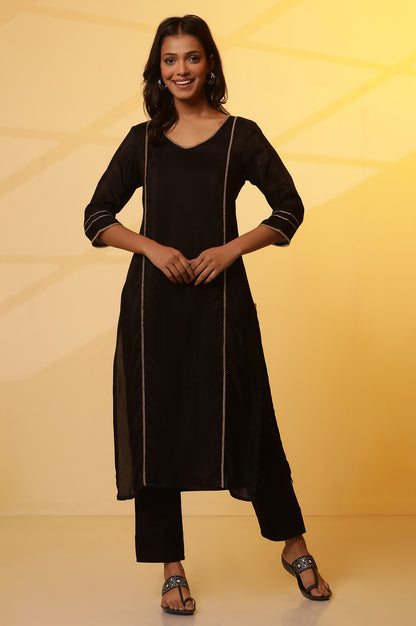 Black Shantung Embellished Kurta