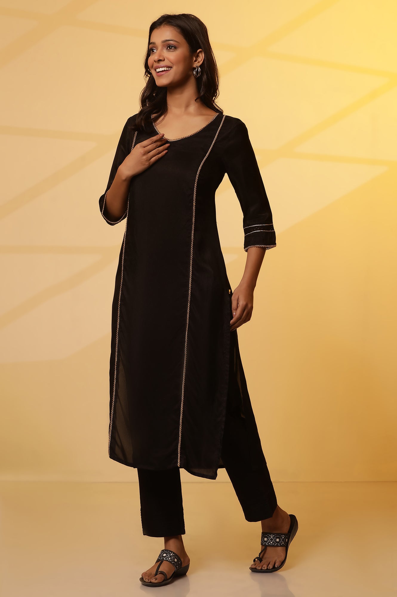 Black Shantung Embellished Kurta