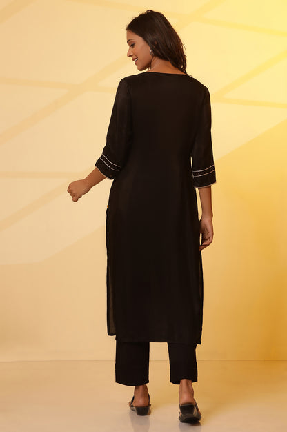 Black Shantung Embellished Kurta