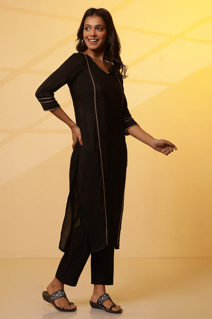 Black Shantung Embellished Kurta