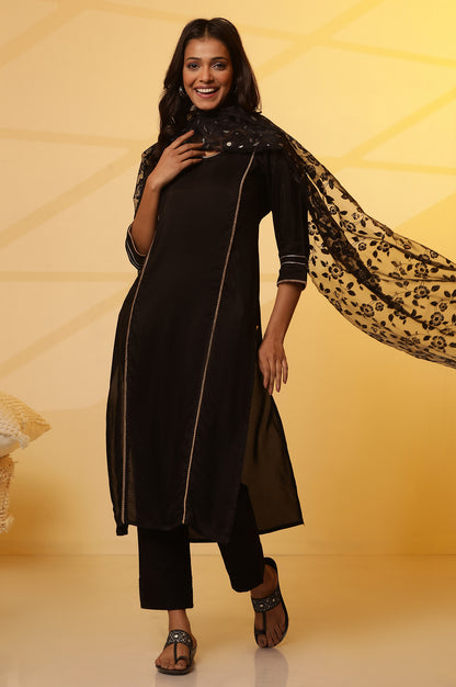 Black Shantung Embellished Kurta