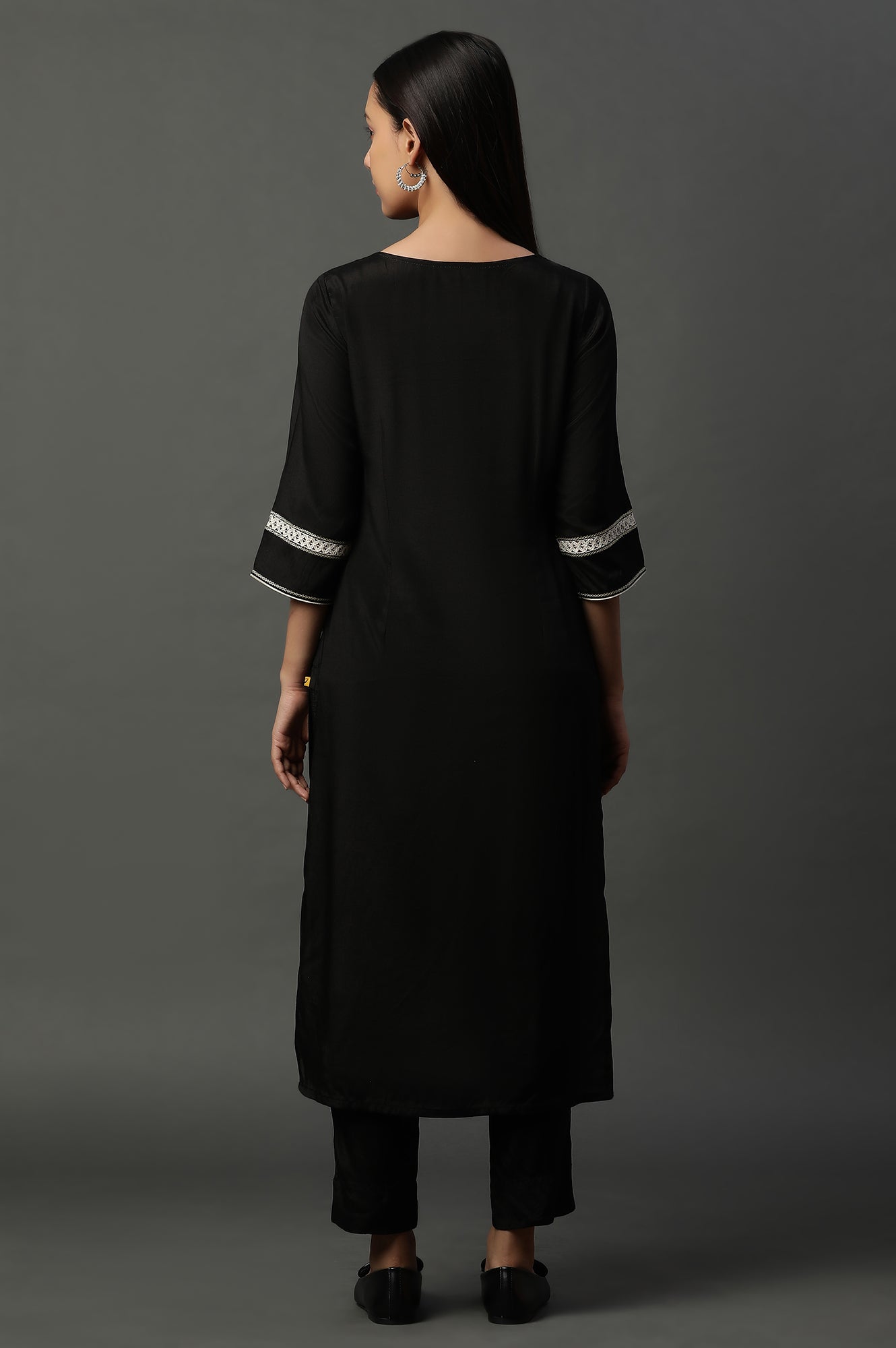 Black Shantung Embroidered Kurta