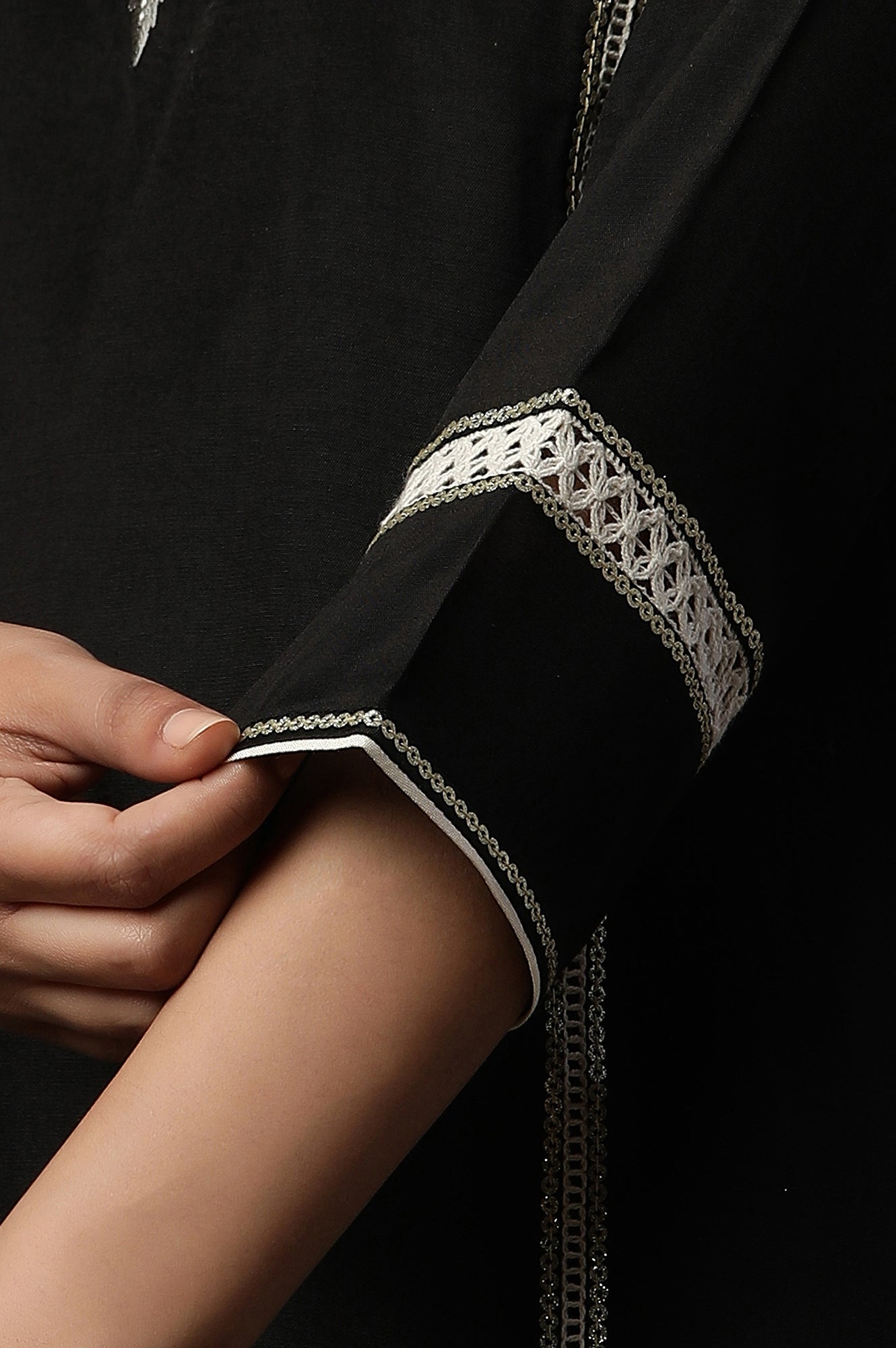 Black Shantung Embroidered Kurta