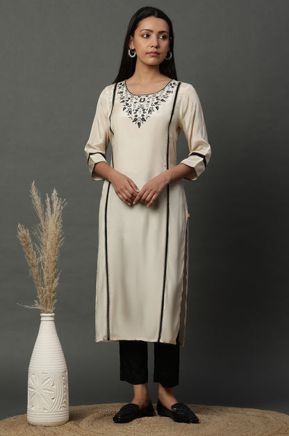 White Shantung Embroidered Kurta