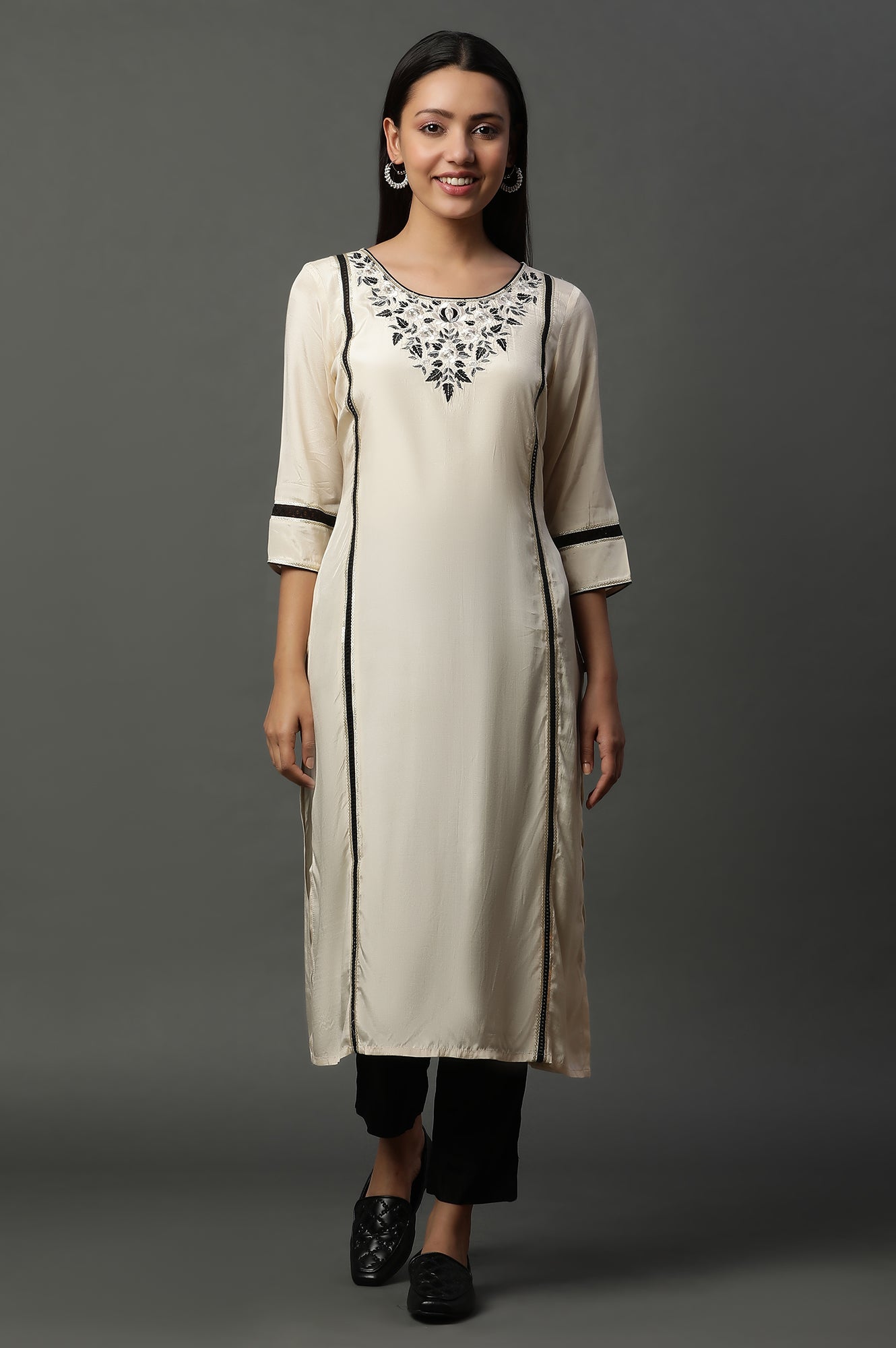 White Shantung Embroidered Kurta