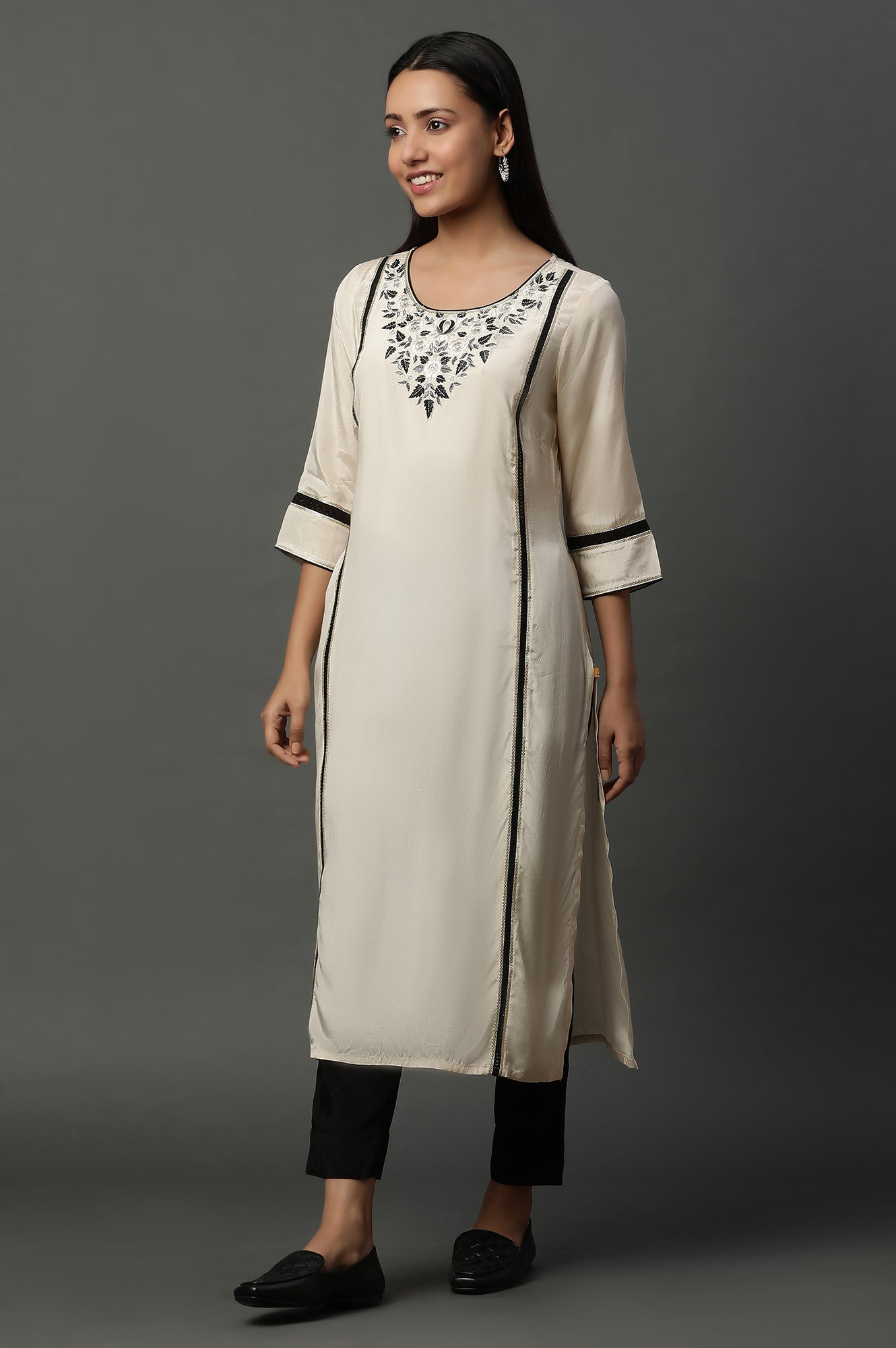 White Shantung Embroidered Kurta