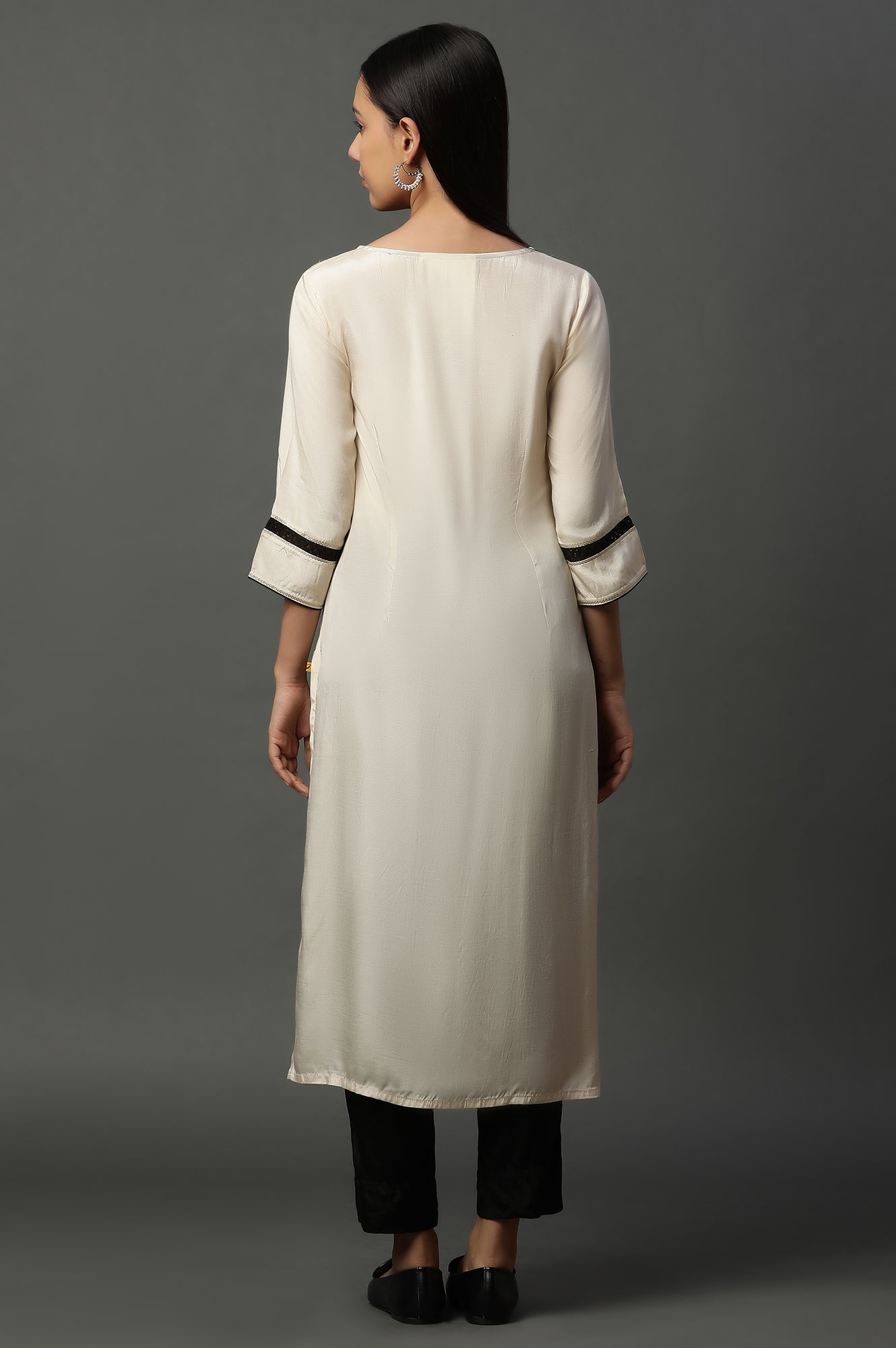 White Shantung Embroidered Kurta