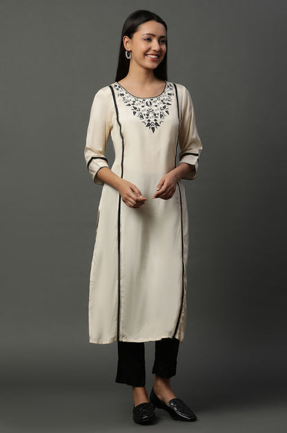 White Shantung Embroidered Kurta