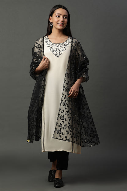 White Shantung Embroidered Kurta