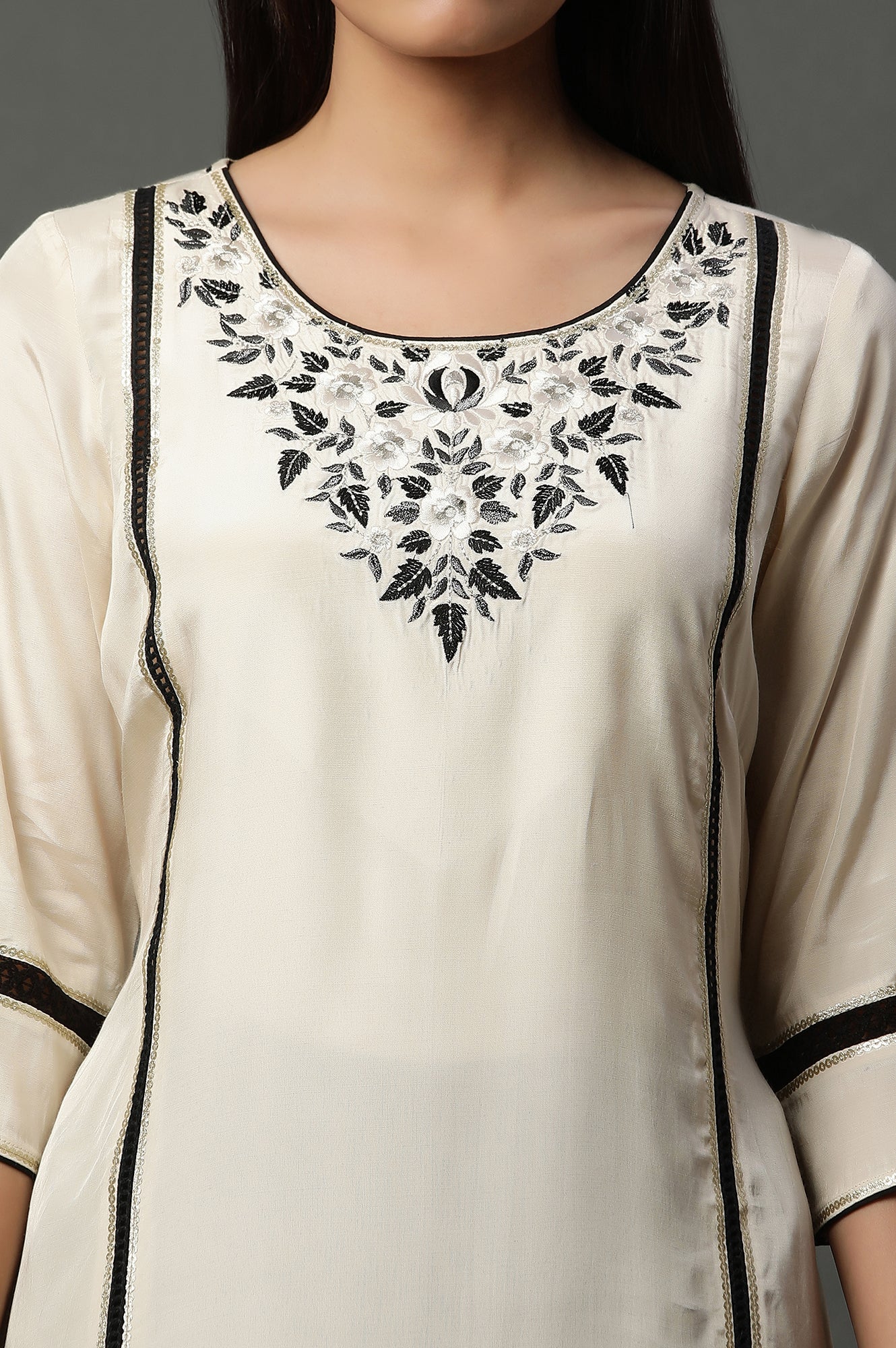 White Shantung Embroidered Kurta