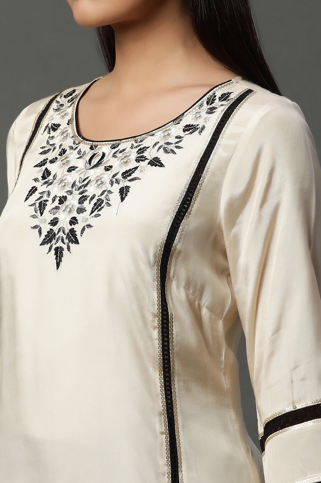 White Shantung Embroidered Kurta