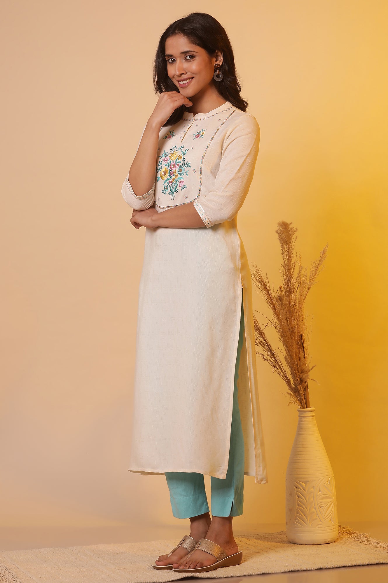 White Embroidered Light Festive Kurta