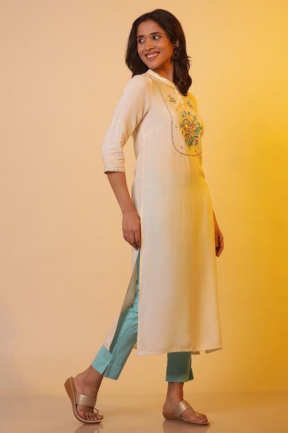 White Embroidered Light Festive Kurta