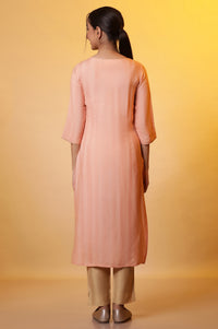 Peach Solid Mirror Embroidered Straight Woven Kurta