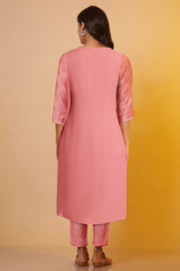 Pink Embroidered Tonal Mirror Straight Shantung Kurta