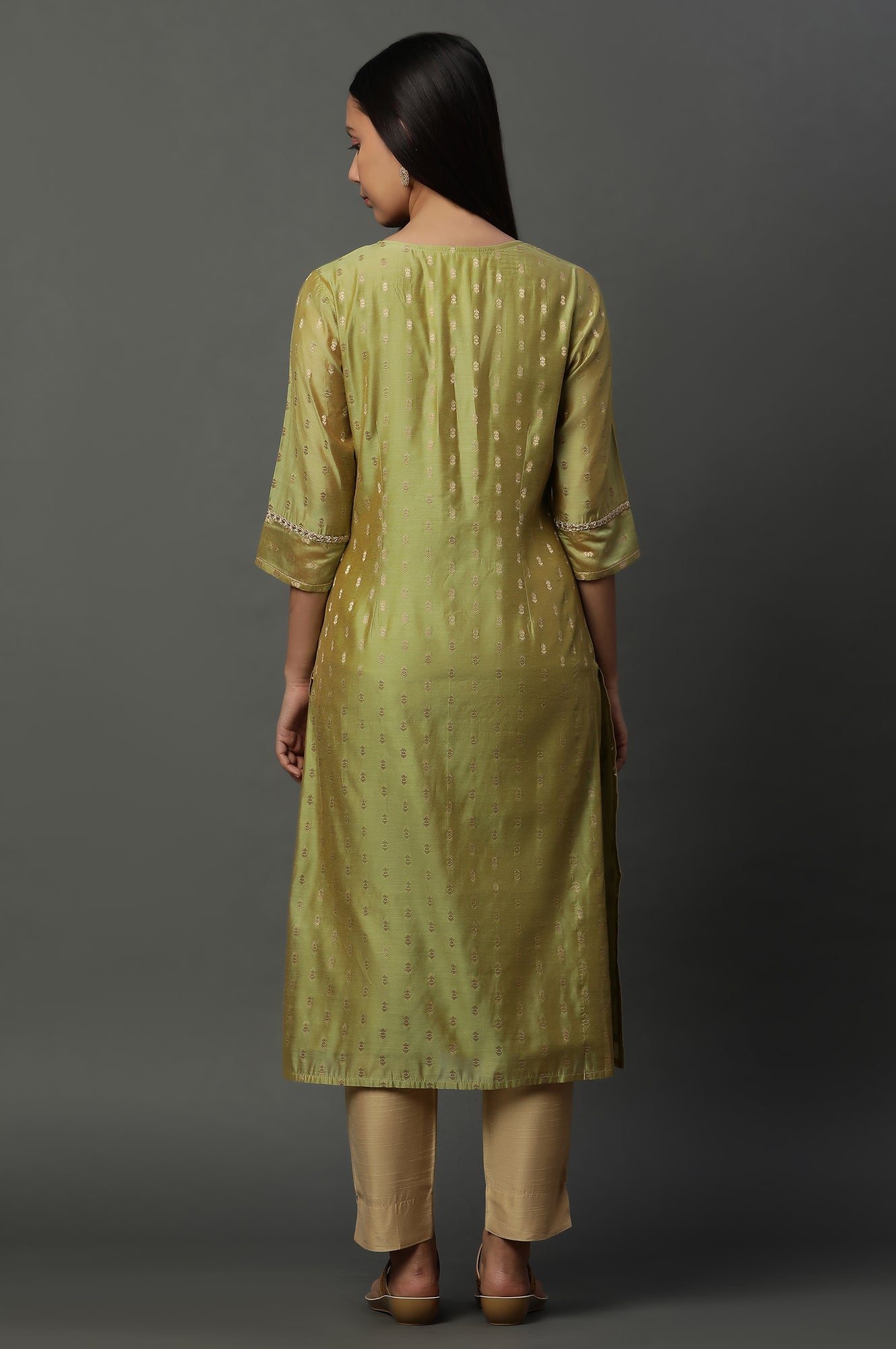 Green Jacquard Festive Kurta