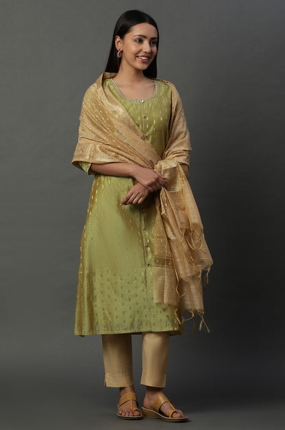 Green Jacquard Festive Kurta