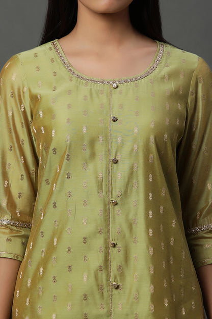 Green Jacquard Festive Kurta