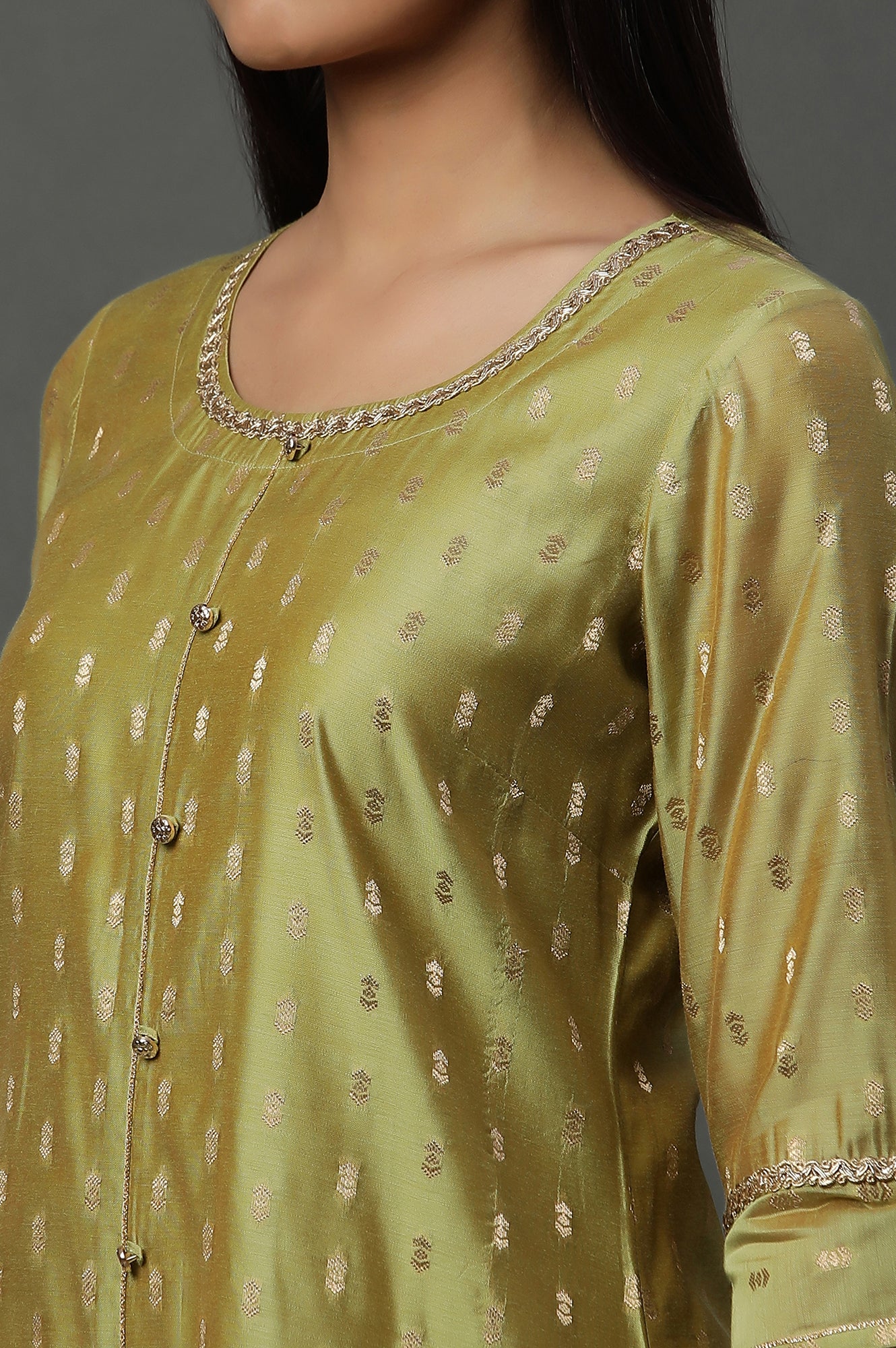 Green Jacquard Festive Kurta