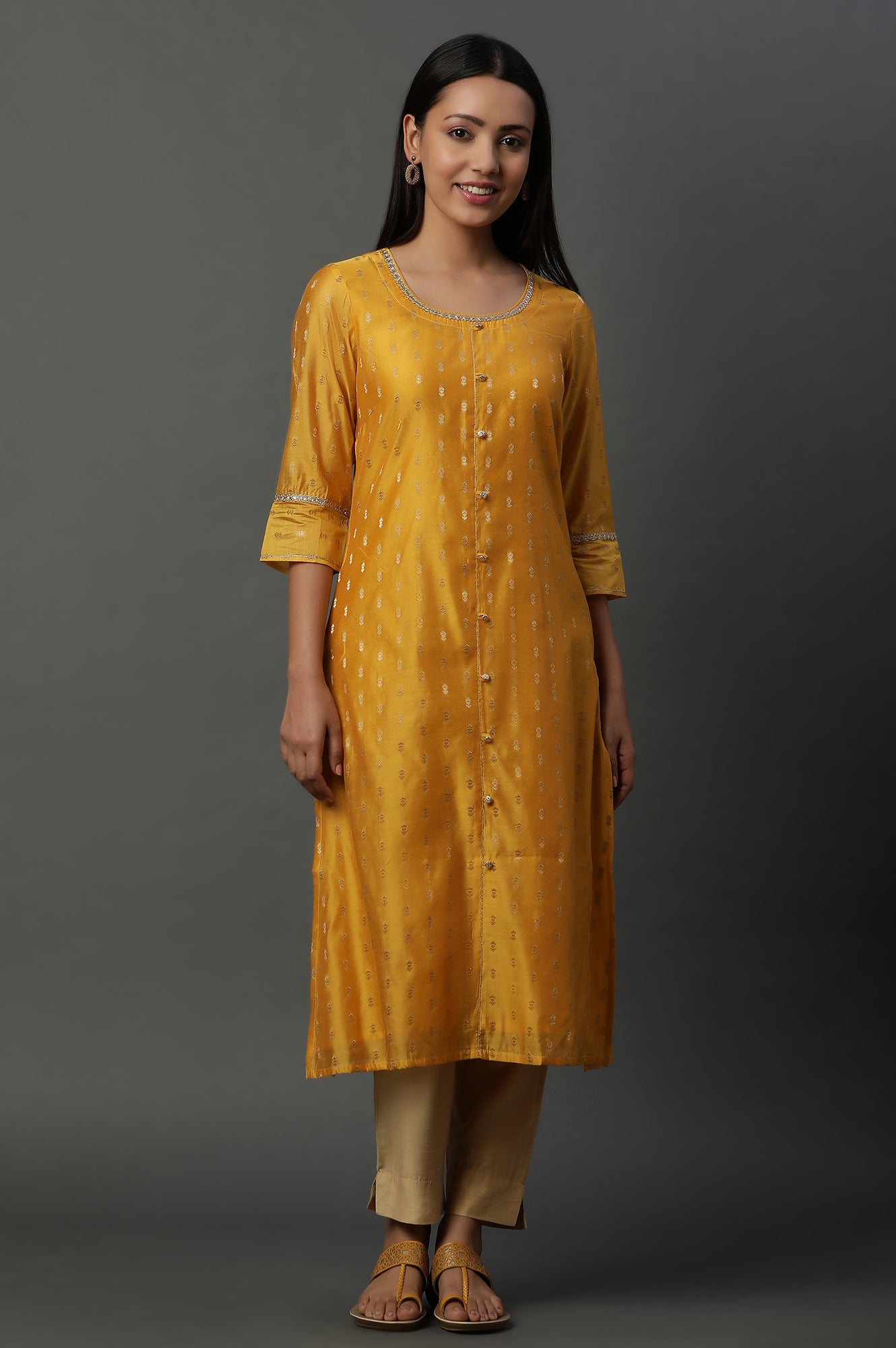 Yellow Jacquard Festive Kurta