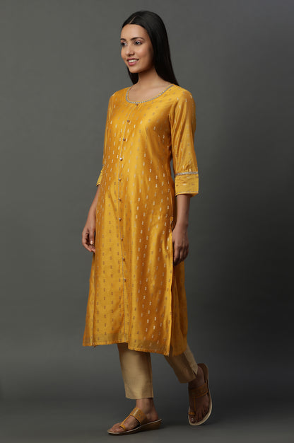 Yellow Jacquard Festive Kurta