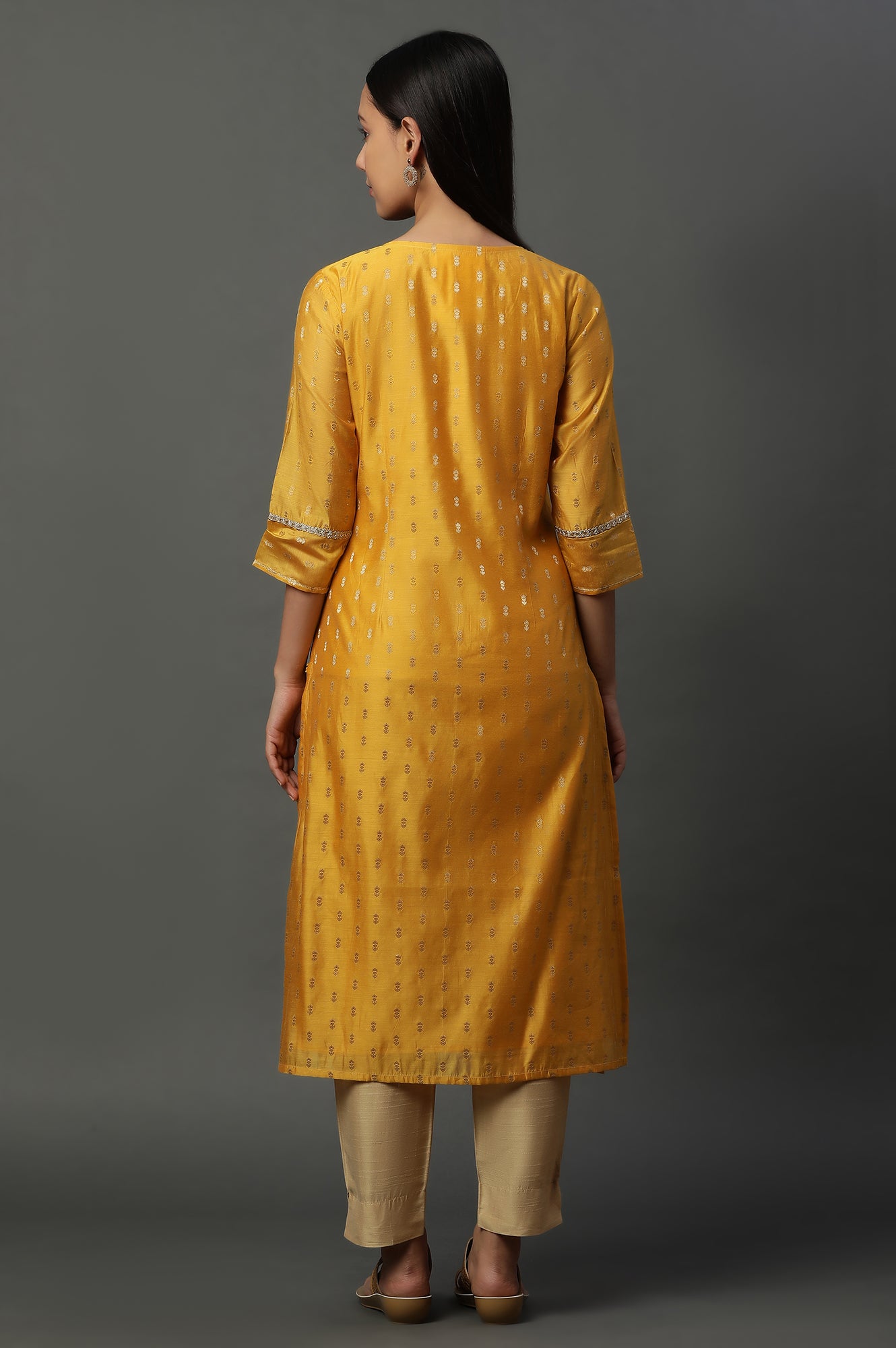 Yellow Jacquard Festive Kurta