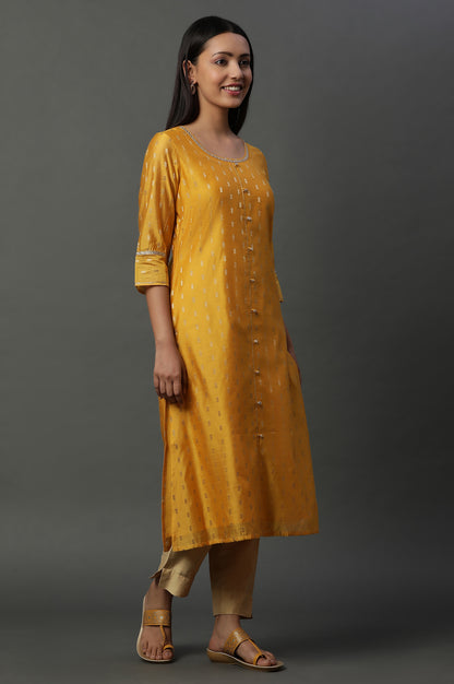 Yellow Jacquard Festive Kurta