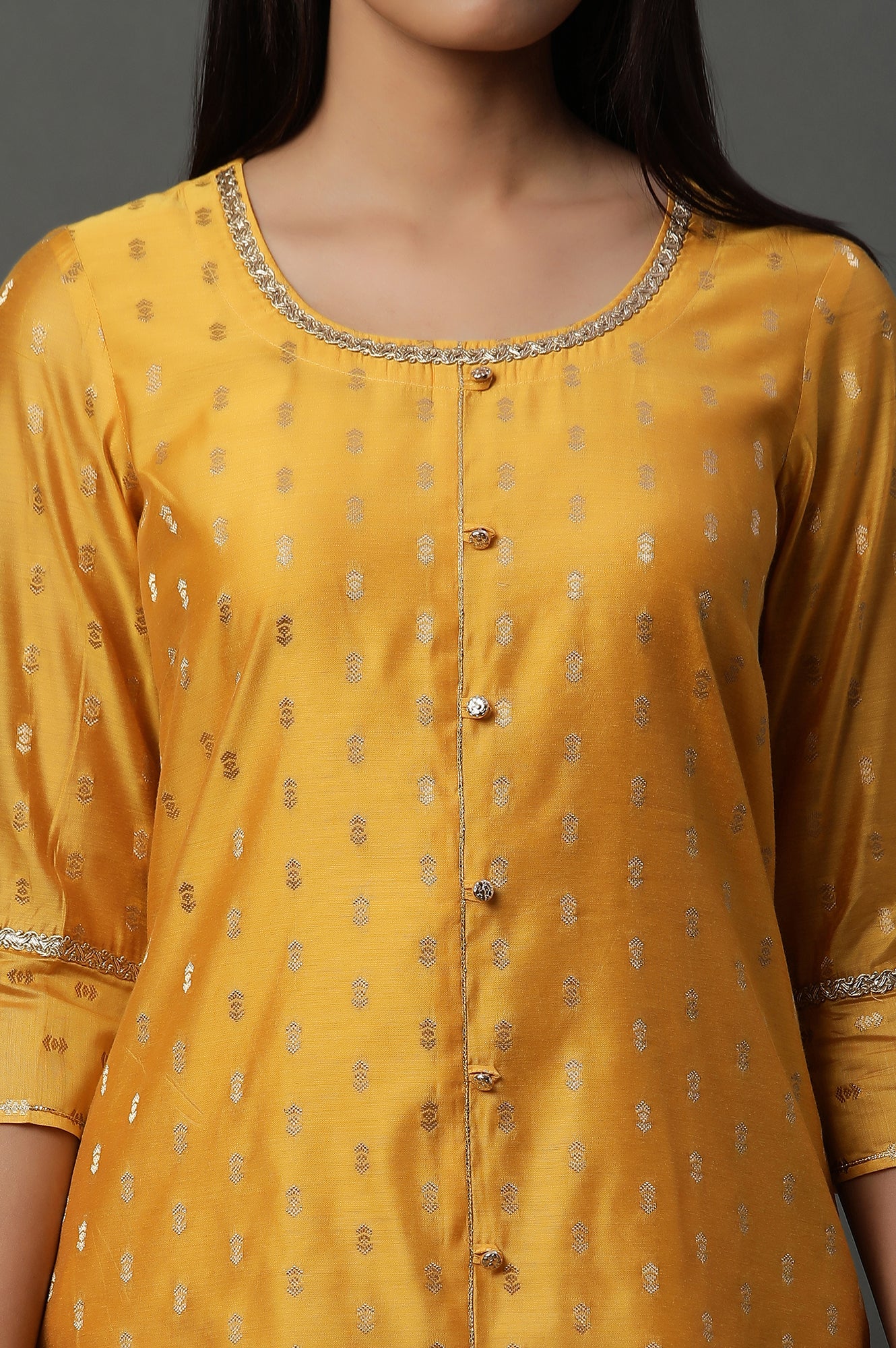 Yellow Jacquard Festive Kurta