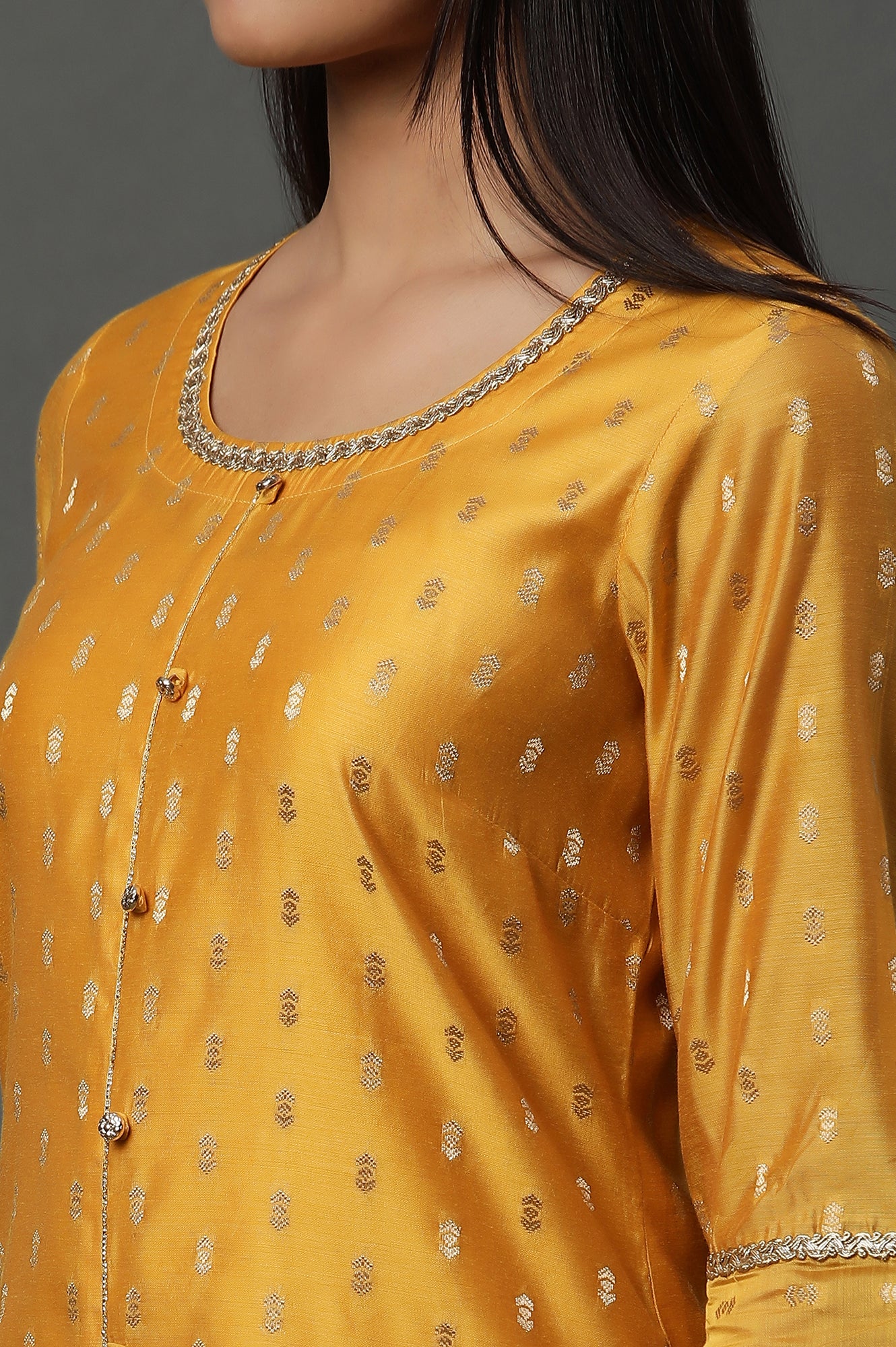 Yellow Jacquard Festive Kurta