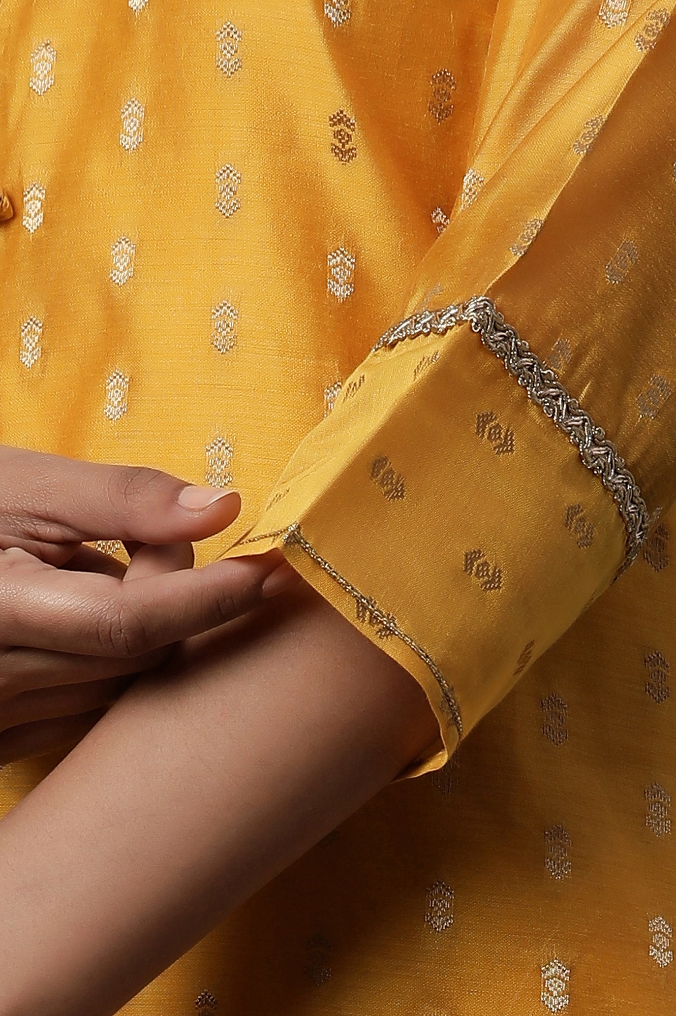 Yellow Jacquard Festive Kurta