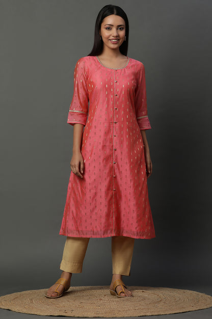 Pink Jacquard Festive Kurta