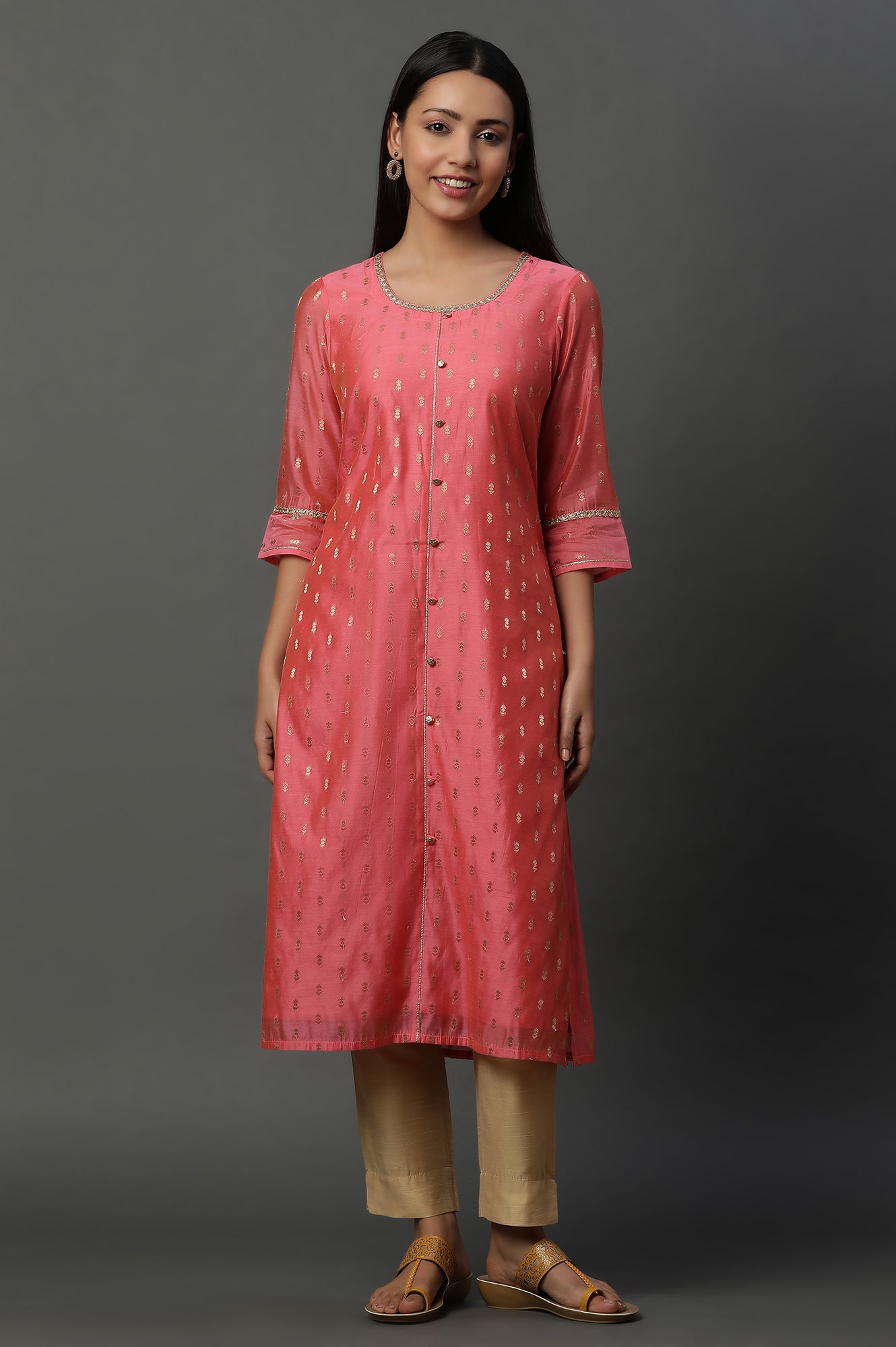 Pink Jacquard Festive Kurta