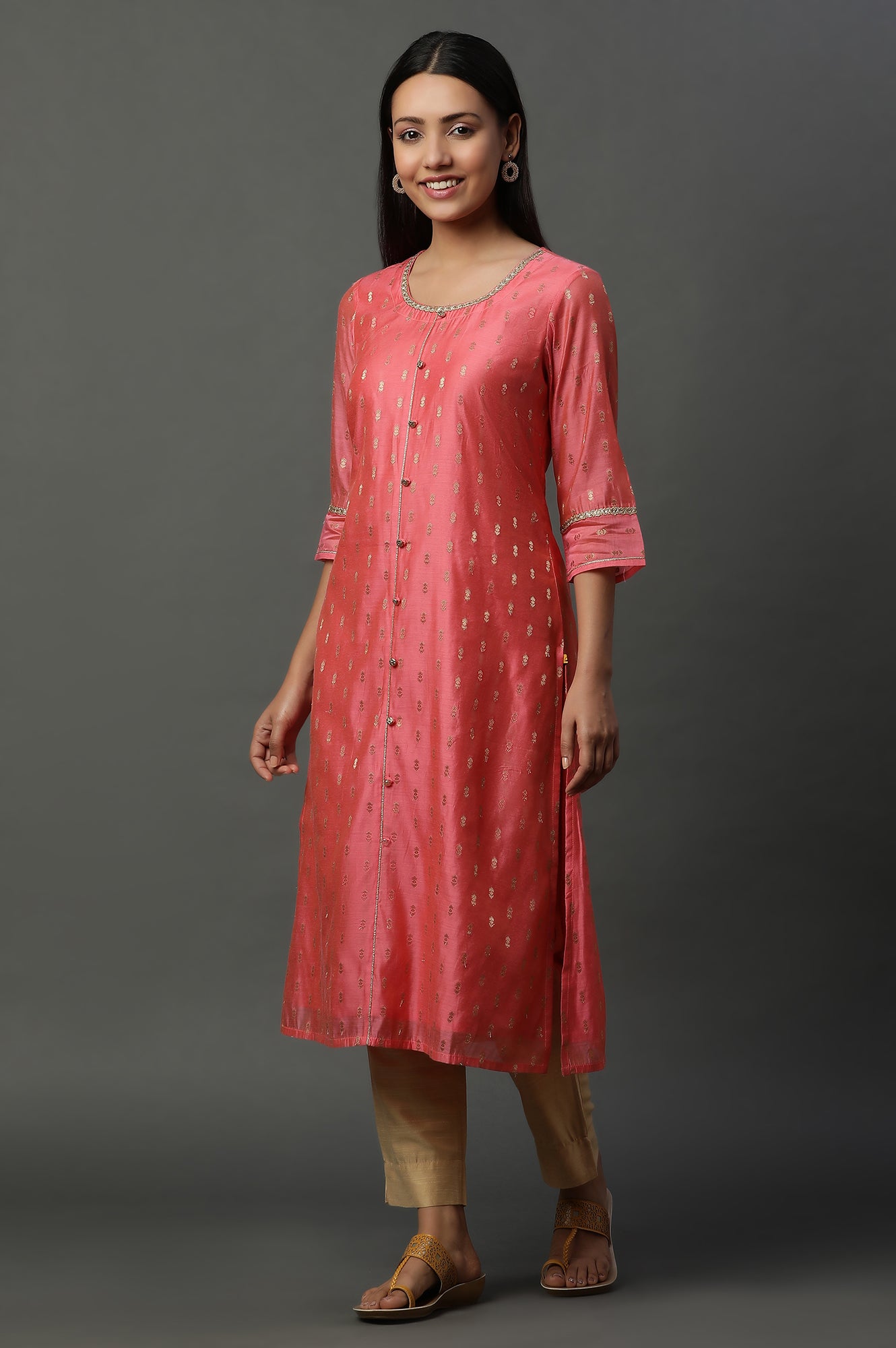 Pink Jacquard Festive Kurta