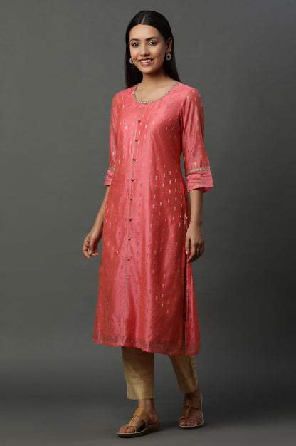 Pink Jacquard Festive Kurta