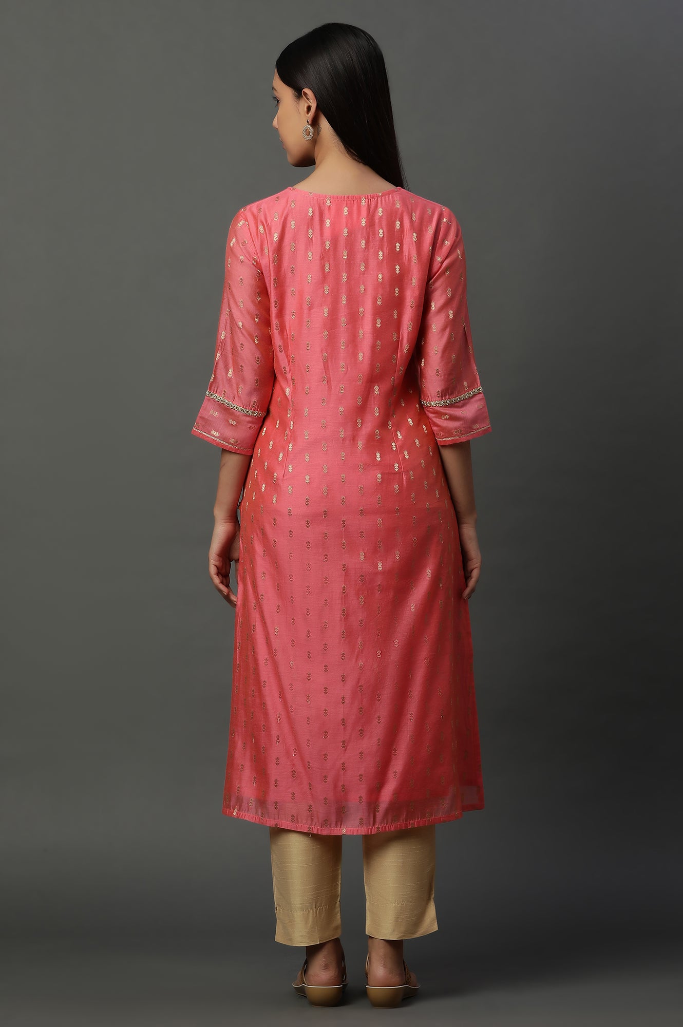 Pink Jacquard Festive Kurta