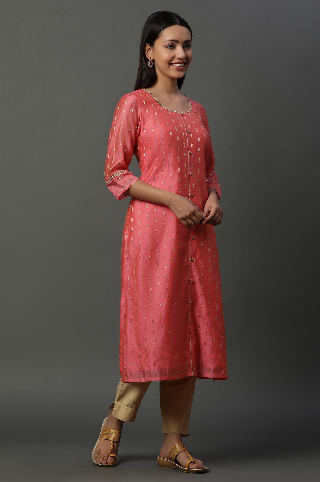 Pink Jacquard Festive Kurta