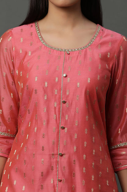 Pink Jacquard Festive Kurta