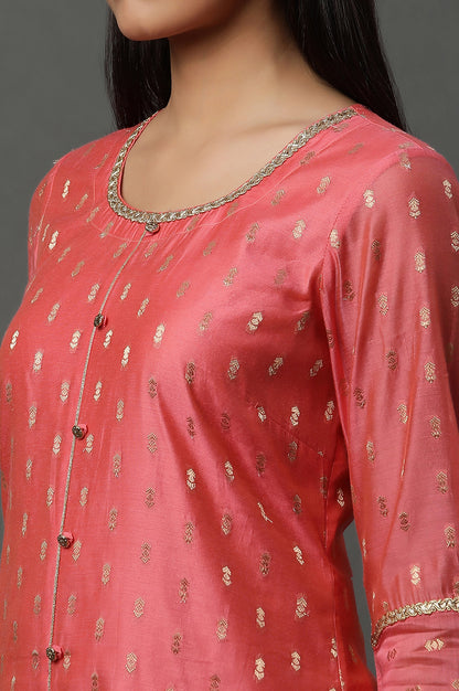 Pink Jacquard Festive Kurta