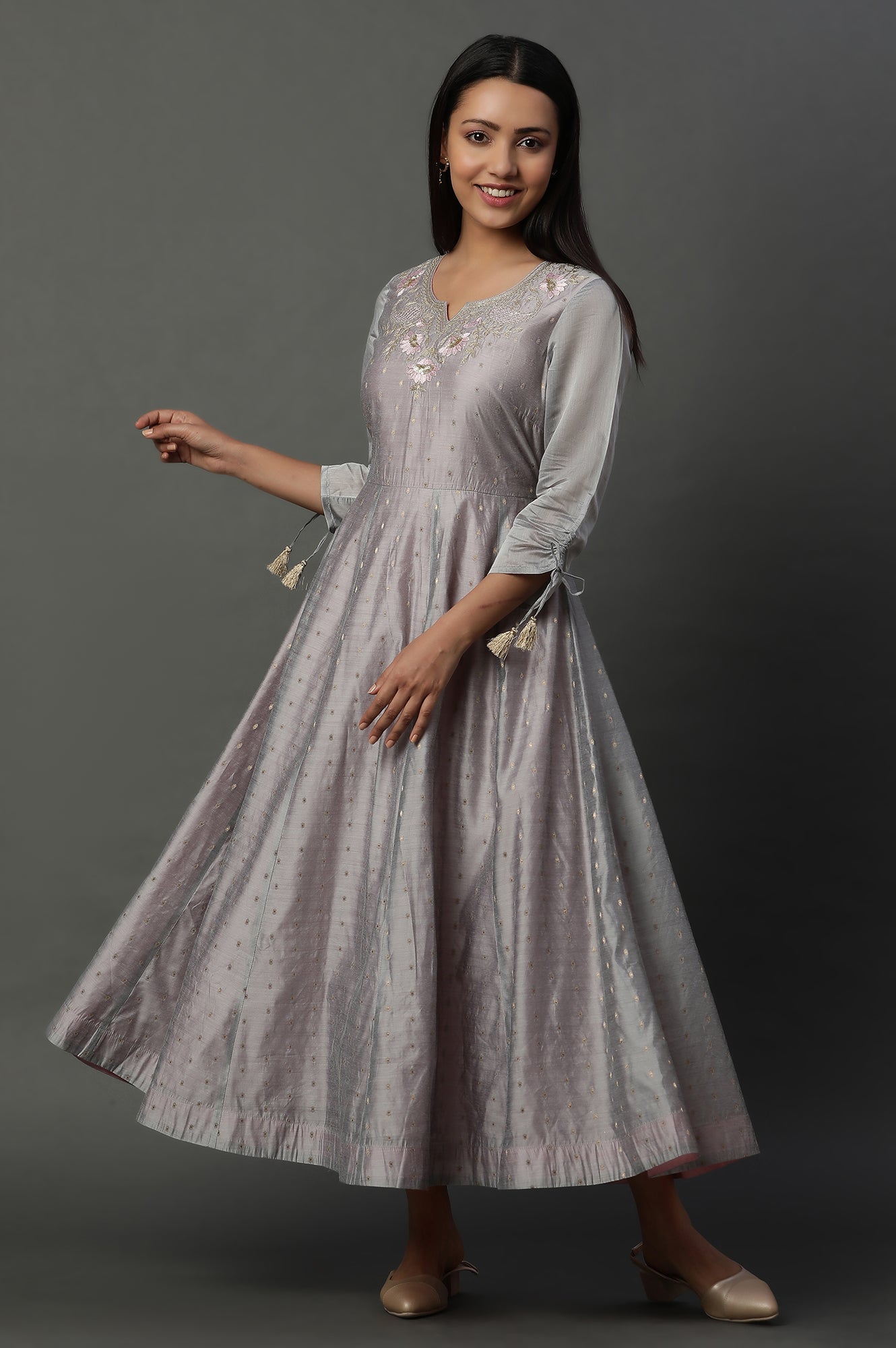 Grey Tonal Zari Dobby Kurta