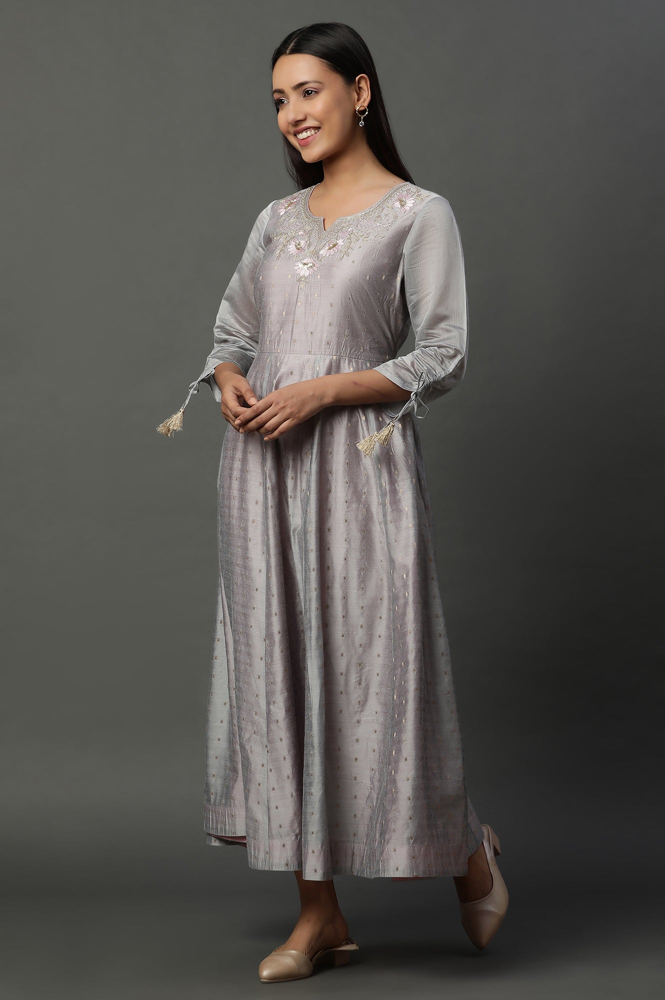 Grey Tonal Zari Dobby Kurta