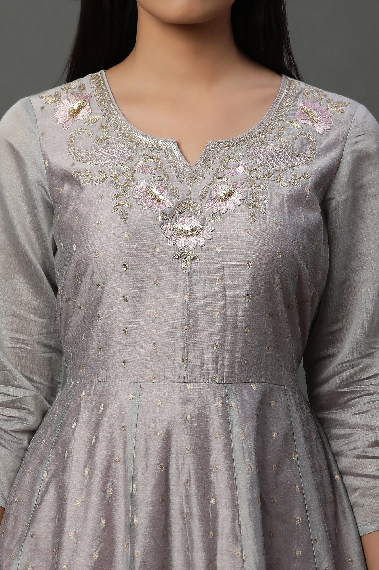 Grey Tonal Zari Dobby Kurta