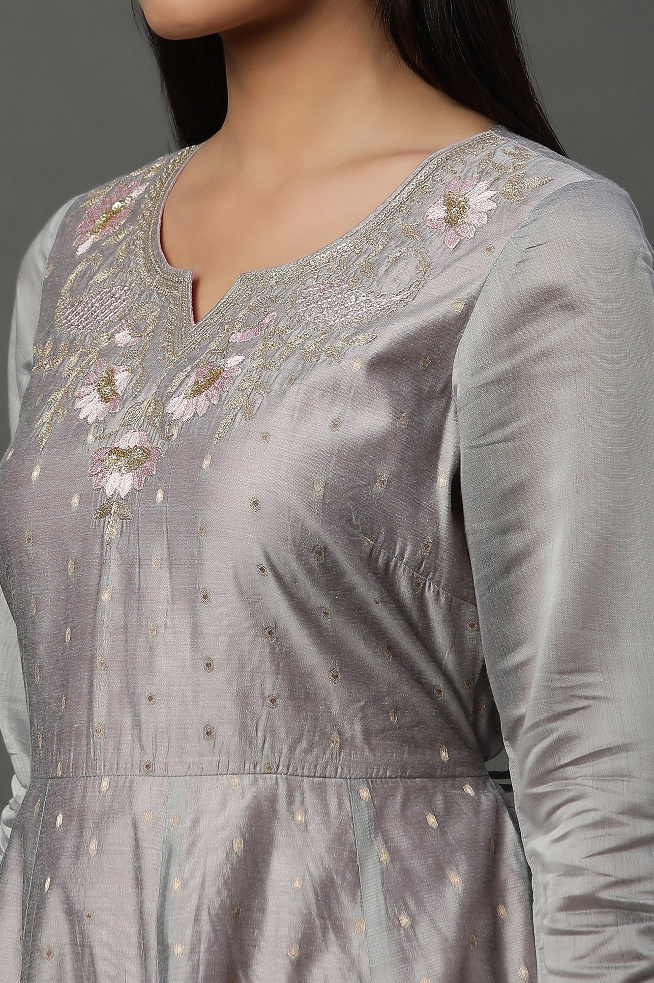 Grey Tonal Zari Dobby Kurta