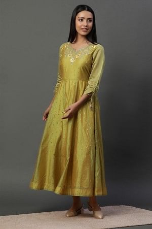 Green Zari Embroidered Flared Dress